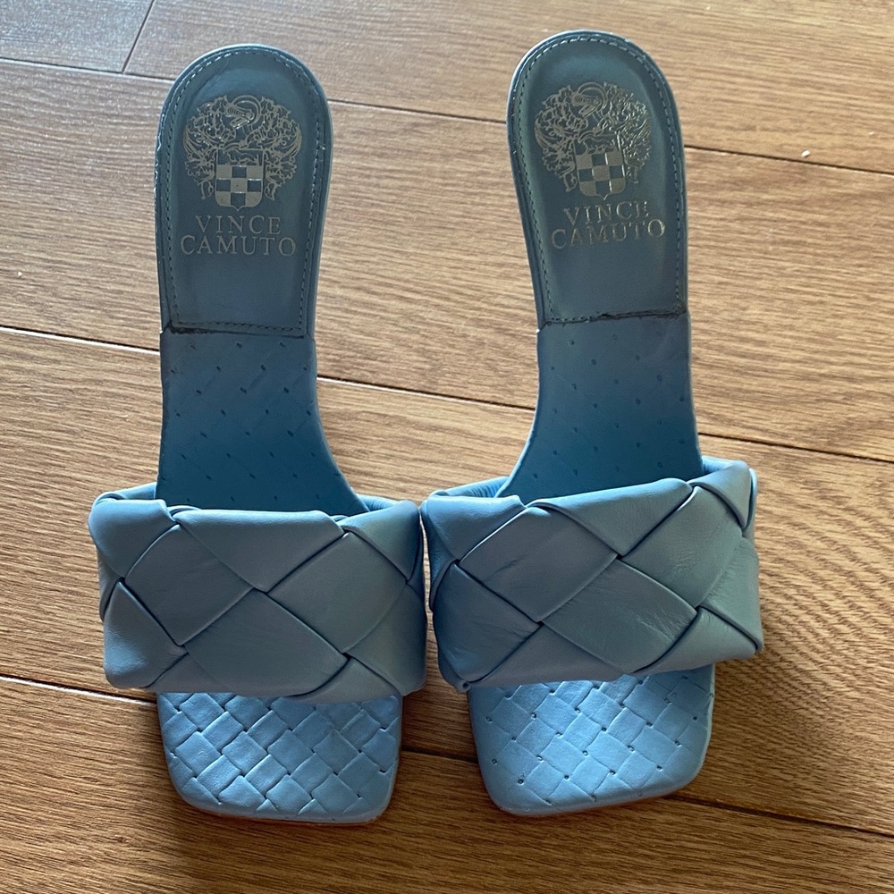 Vince Camuto Sky Blue Woven Leather Mules